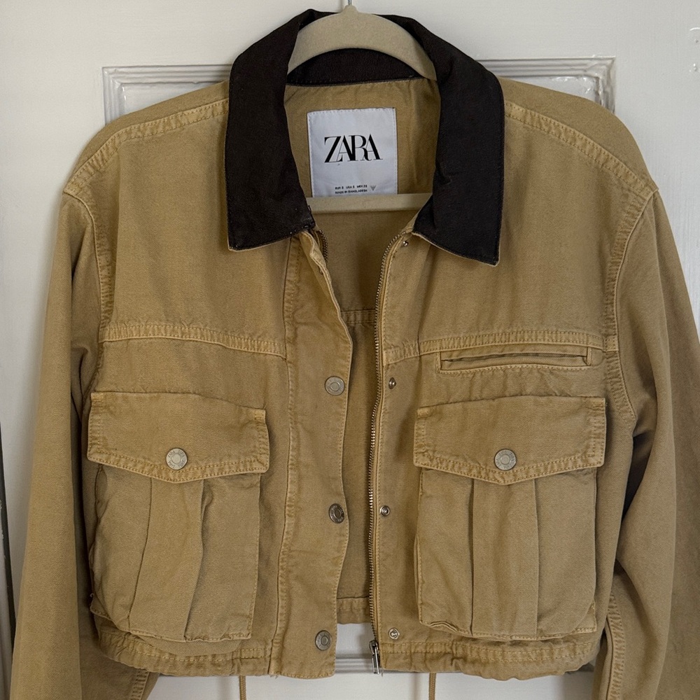Zara Utility Jacket in Tan with Black Accents